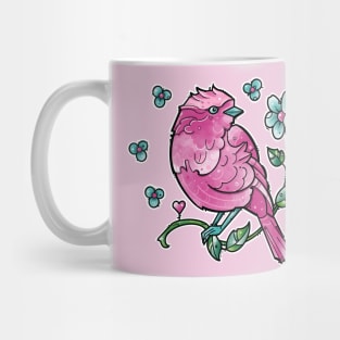 pink bird and turquoise flowers Mug